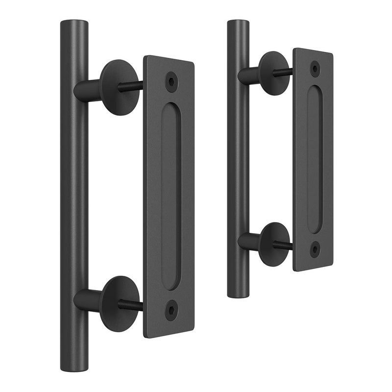 SMARTSTANDARD 2PCS 12" Pull and Flush Barn Door Handle Set, Large Rustic Two-Side Design, for Gates Garages Sheds Furniture, Black, Square - Image 1
